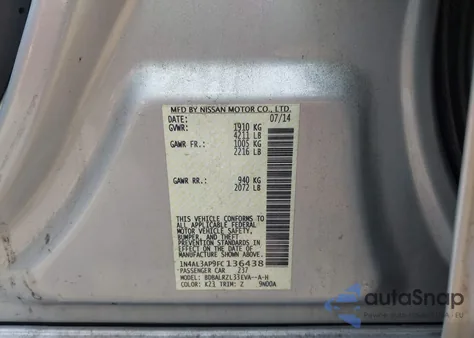 2015 Nissan Altima 2.5 Sl from USA, damaged, VIN 1N4AL3AP9FC136438